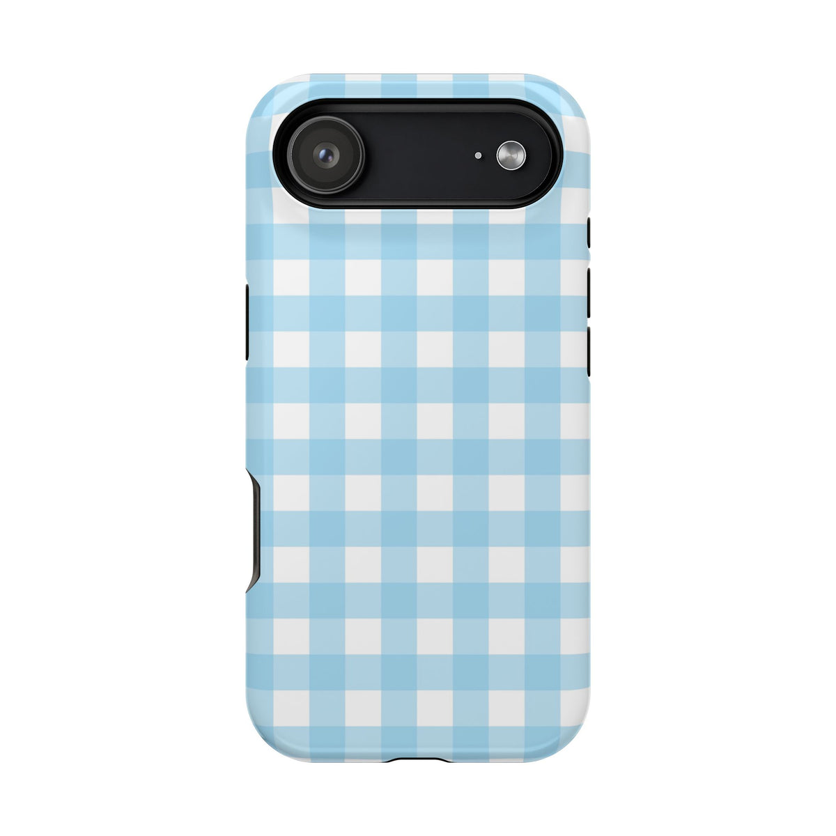 Baby Blue Gingham MagSafe case for iPhone 17 Air, glossy finish