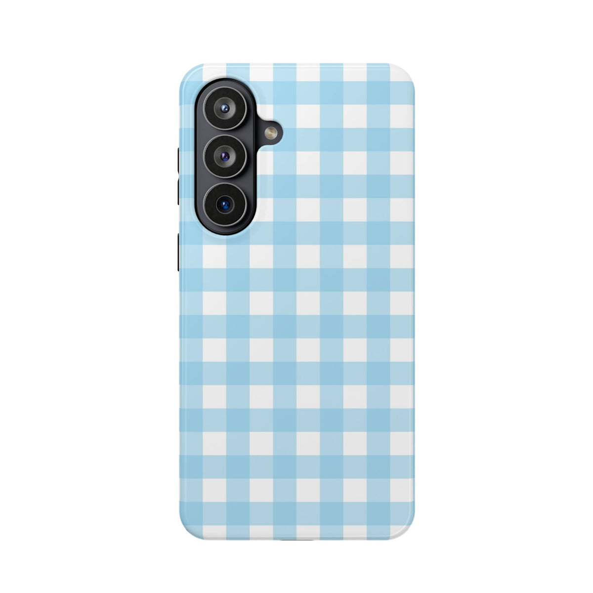 Baby Blue Gingham MagSafe case for Samsung Galaxy S26 Plus, glossy finish