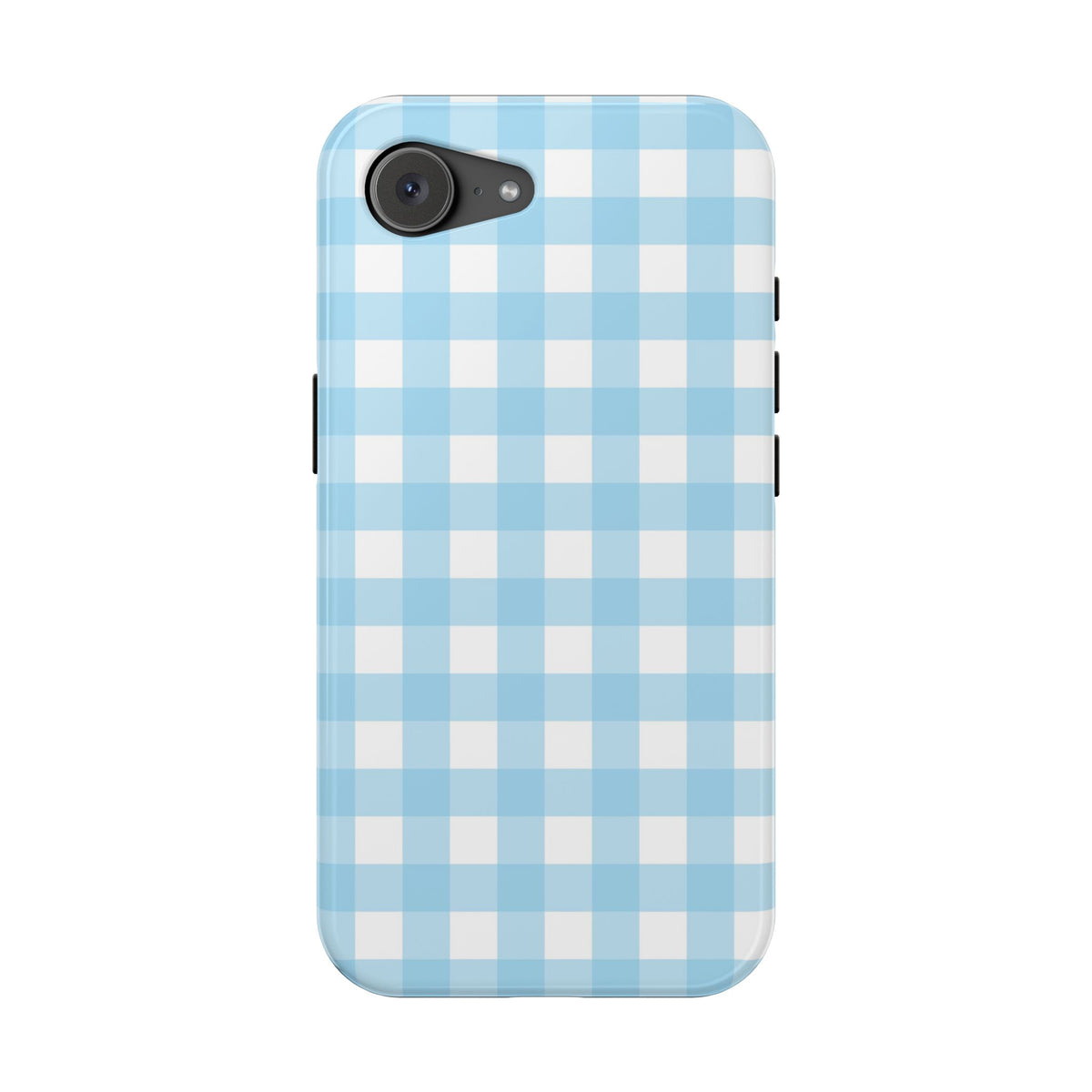 Baby Blue Gingham MagSafe case for iPhone 17e, glossy finish