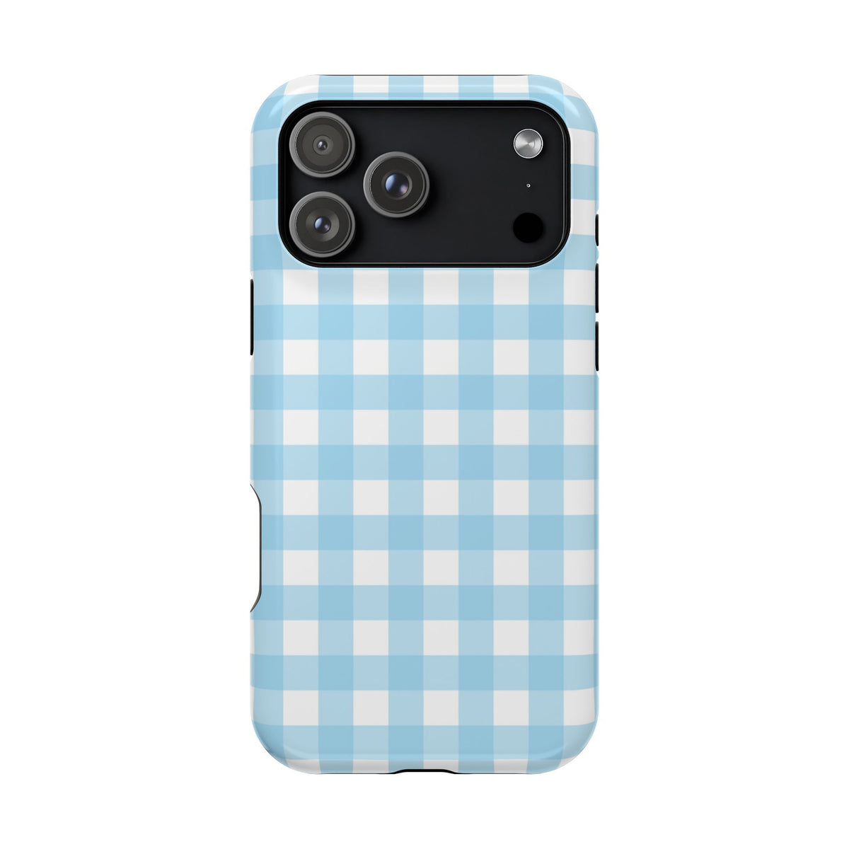 Baby Blue Gingham MagSafe case for iPhone 18 Pro Max, glossy finish