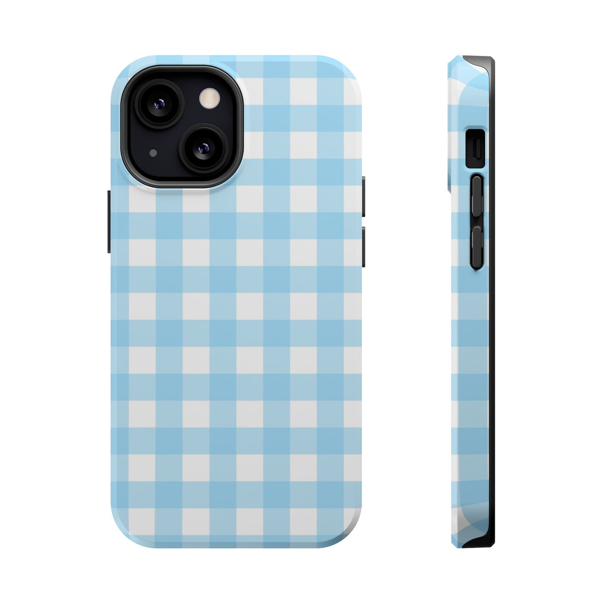 Baby Blue Gingham MagSafe case for iPhone 13 Mini, glossy finish