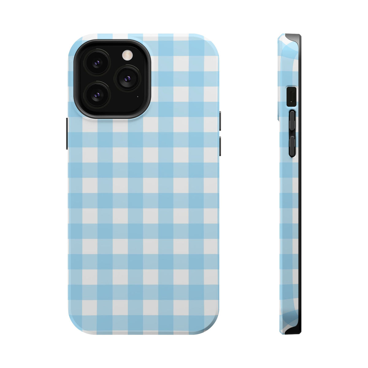 Baby Blue Gingham MagSafe case for iPhone 13 Pro Max, glossy finish