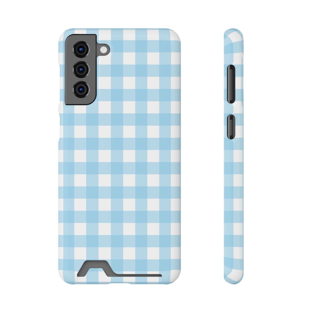 Baby Blue Gingham phone case with card holder for Samsung Galaxy S21 Plus, glossy finish