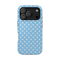 Baby Blue Polka Dot protective phone case for iPhone 18 Pro, glossy finish