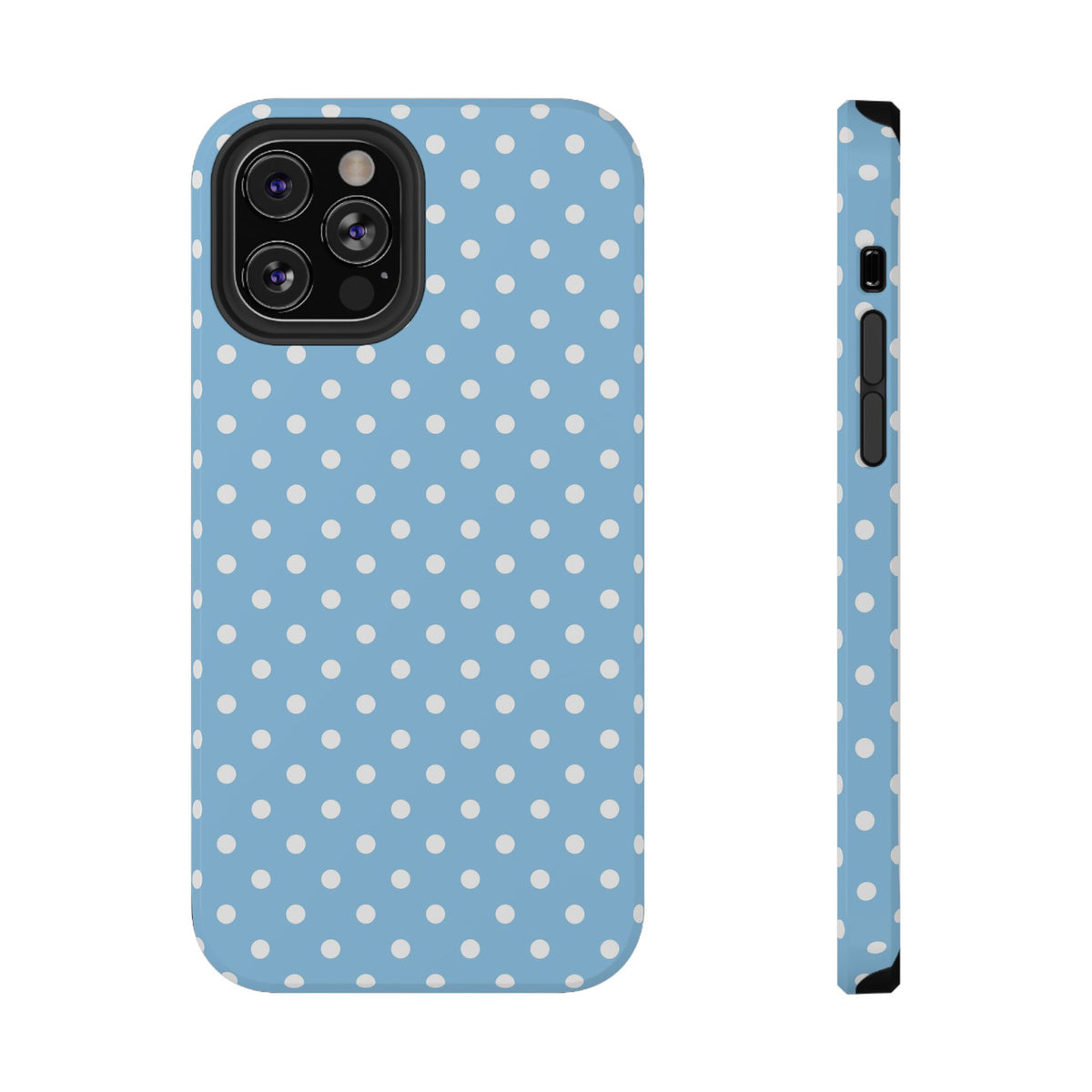 Baby Blue Polka Dot protective phone case for iPhone 12 Pro, glossy finish