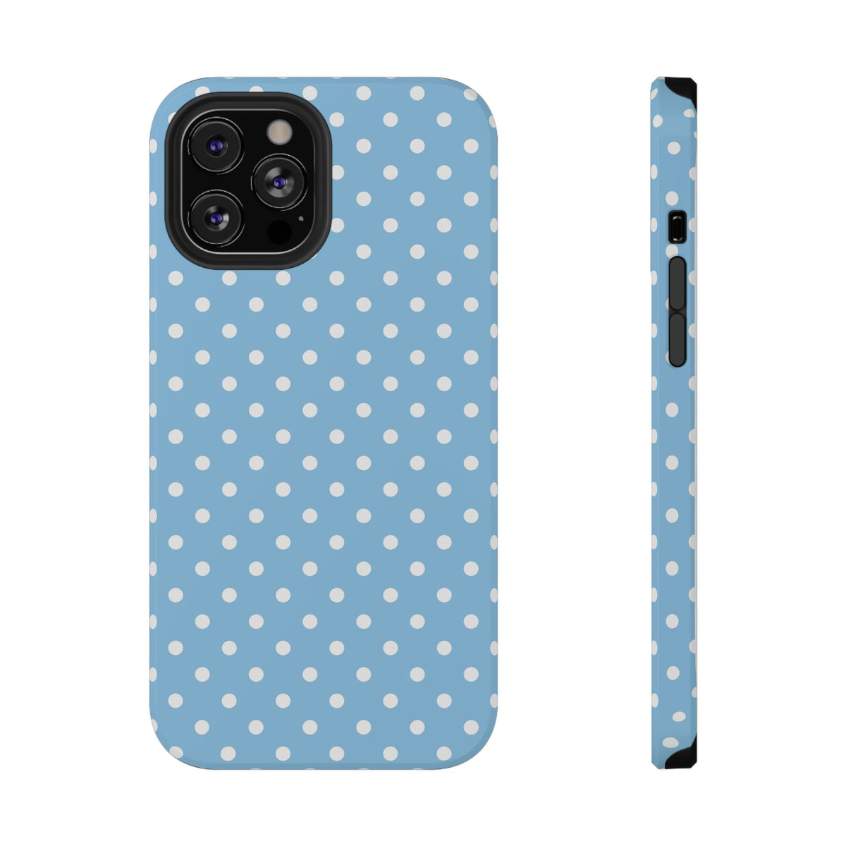 Baby Blue Polka Dot protective phone case for iPhone 12 Pro Max, glossy finish