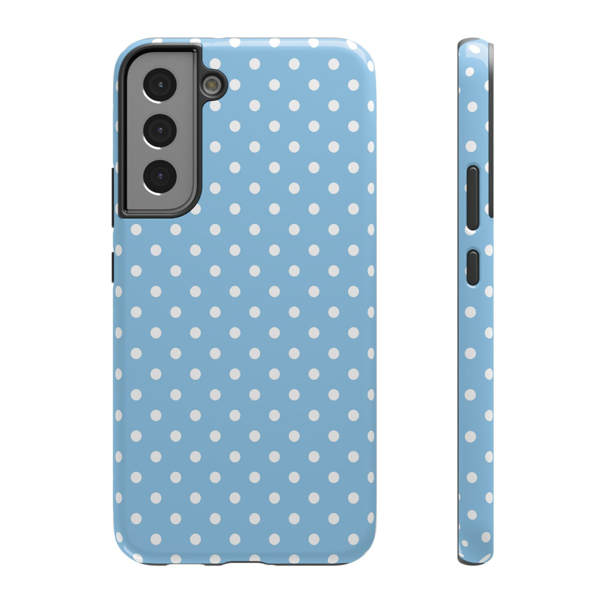 Baby Blue Polka Dot protective phone case for Samsung Galaxy S22 Plus, glossy finish