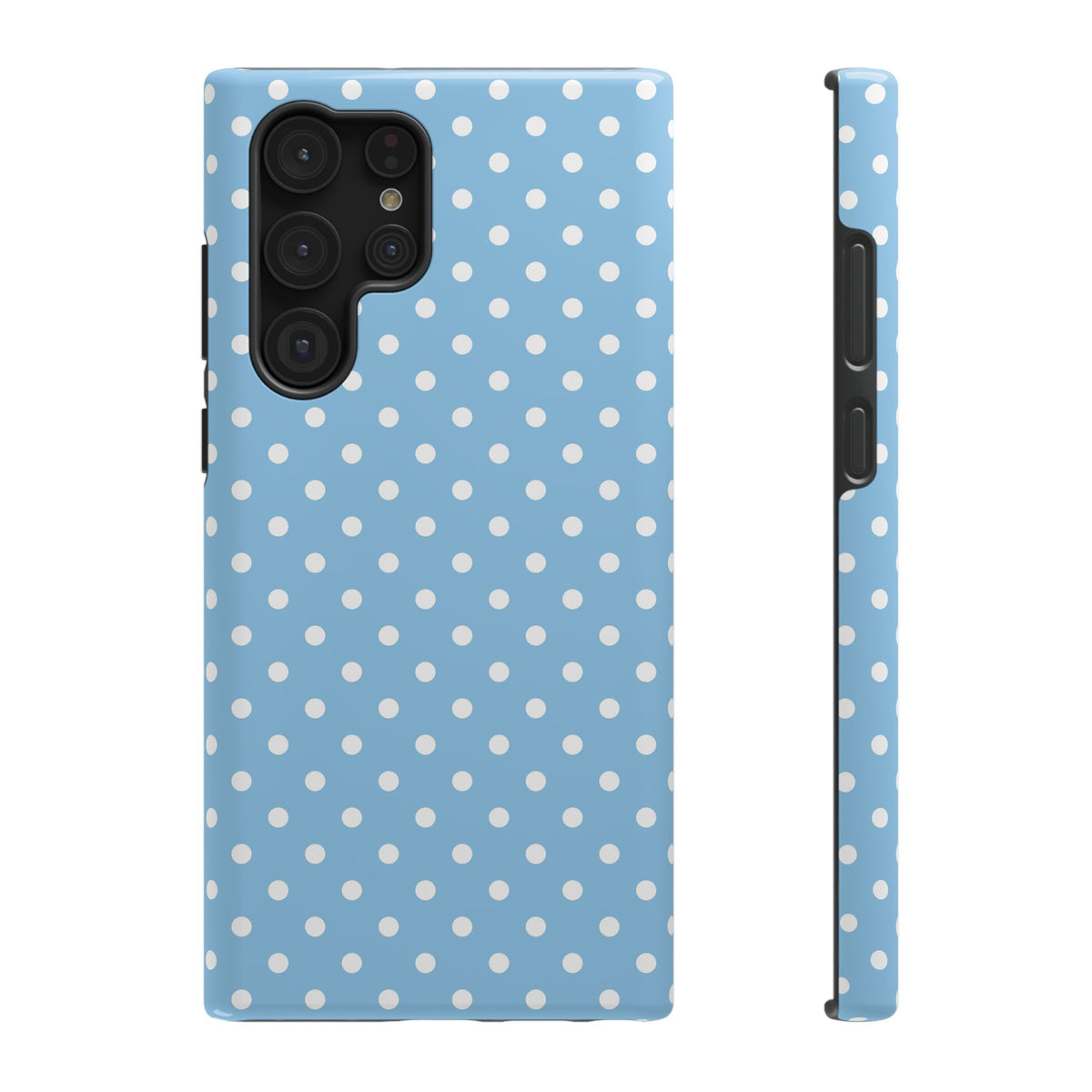 Baby Blue Polka Dot protective phone case for Samsung Galaxy S22 Ultra, glossy finish