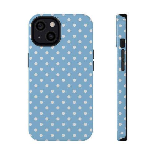 Baby Blue Polka Dot protective phone case for iPhone 13, glossy finish