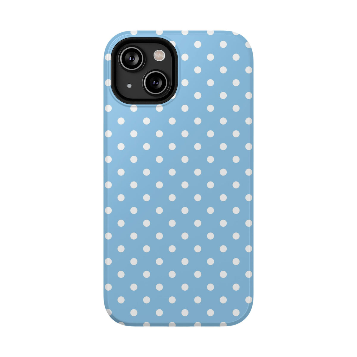 Baby Blue Polka Dot protective phone case for iPhone 14, glossy finish