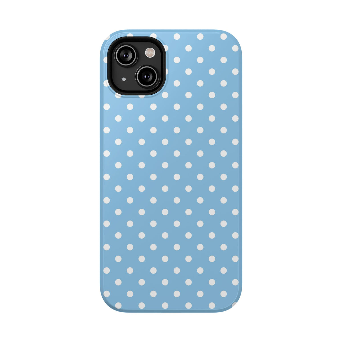 Baby Blue Polka Dot protective phone case for iPhone 14 Plus, glossy finish