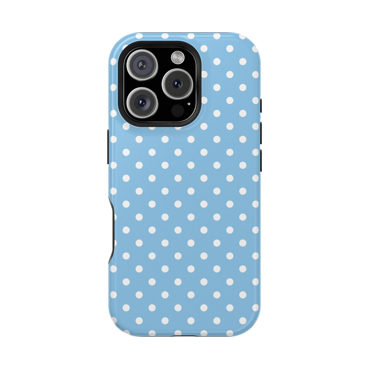 Baby Blue Polka Dot protective phone case for iPhone 16 Pro, glossy finish