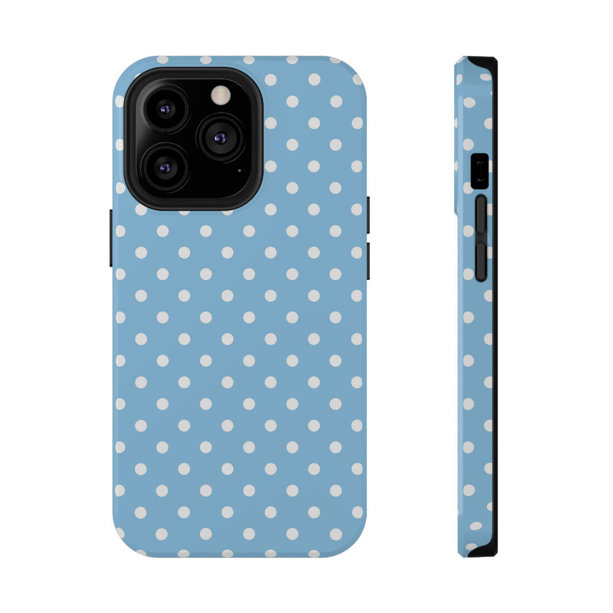 Baby Blue Polka Dot protective phone case for iPhone 13 Pro, glossy finish