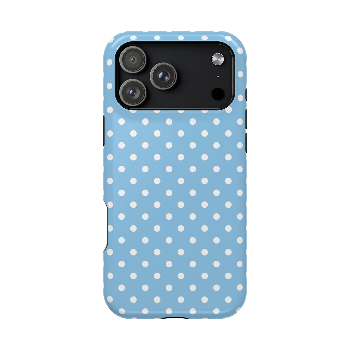 Baby Blue Polka Dot protective phone case for iPhone 18 Pro Max, glossy finish