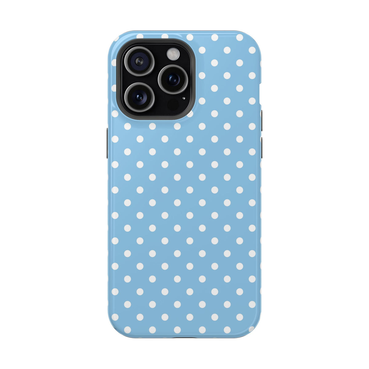 Baby Blue Polka Dot MagSafe case for iPhone 15 Pro Max, glossy finish