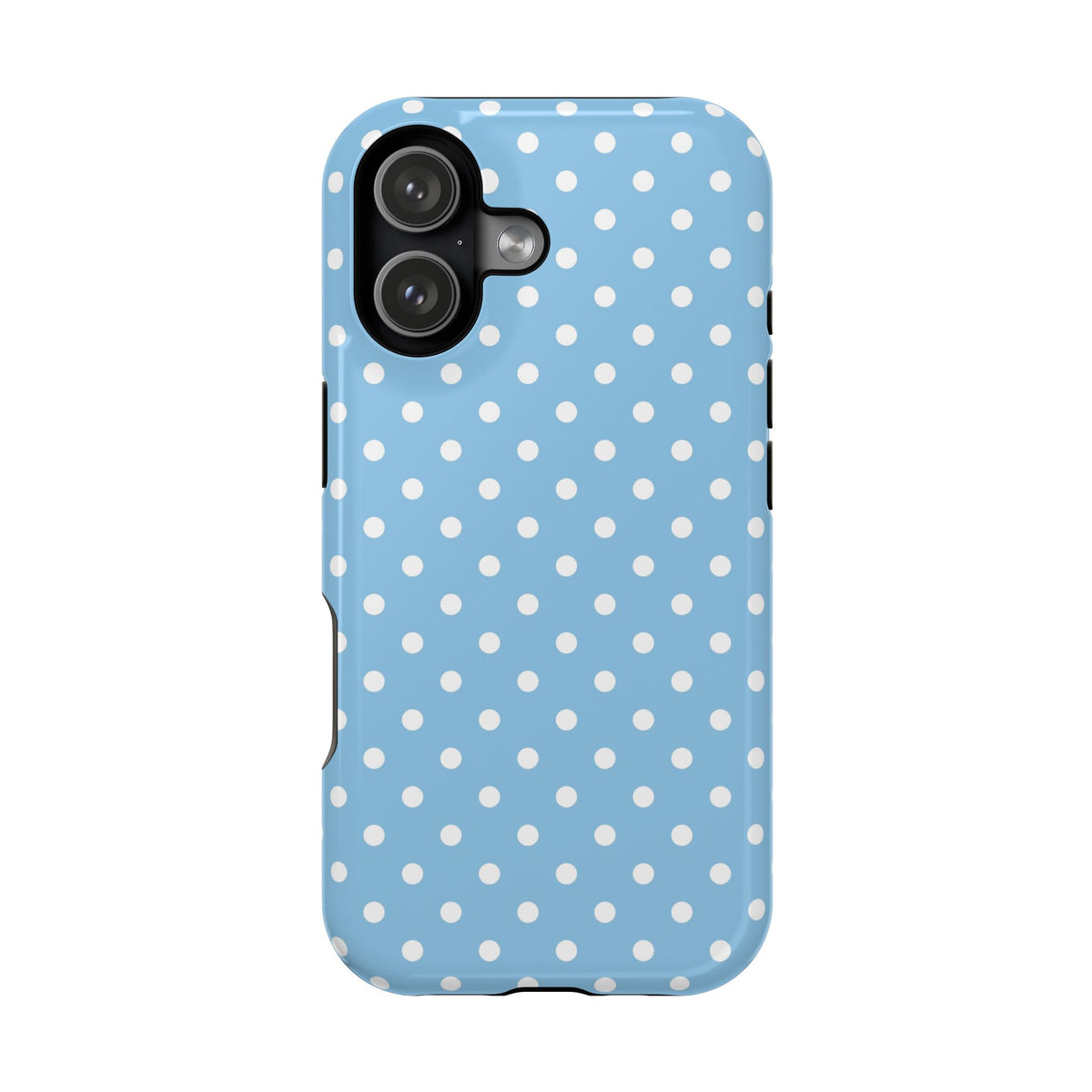 Baby Blue Polka Dot MagSafe case for iPhone 17, glossy finish