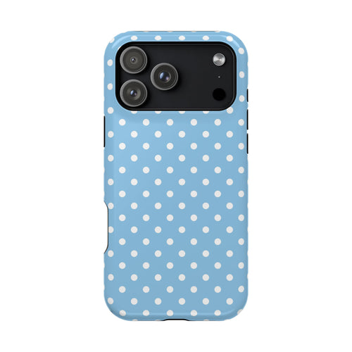 Baby Blue Polka Dot MagSafe case for iPhone 18 Pro Max, glossy finish