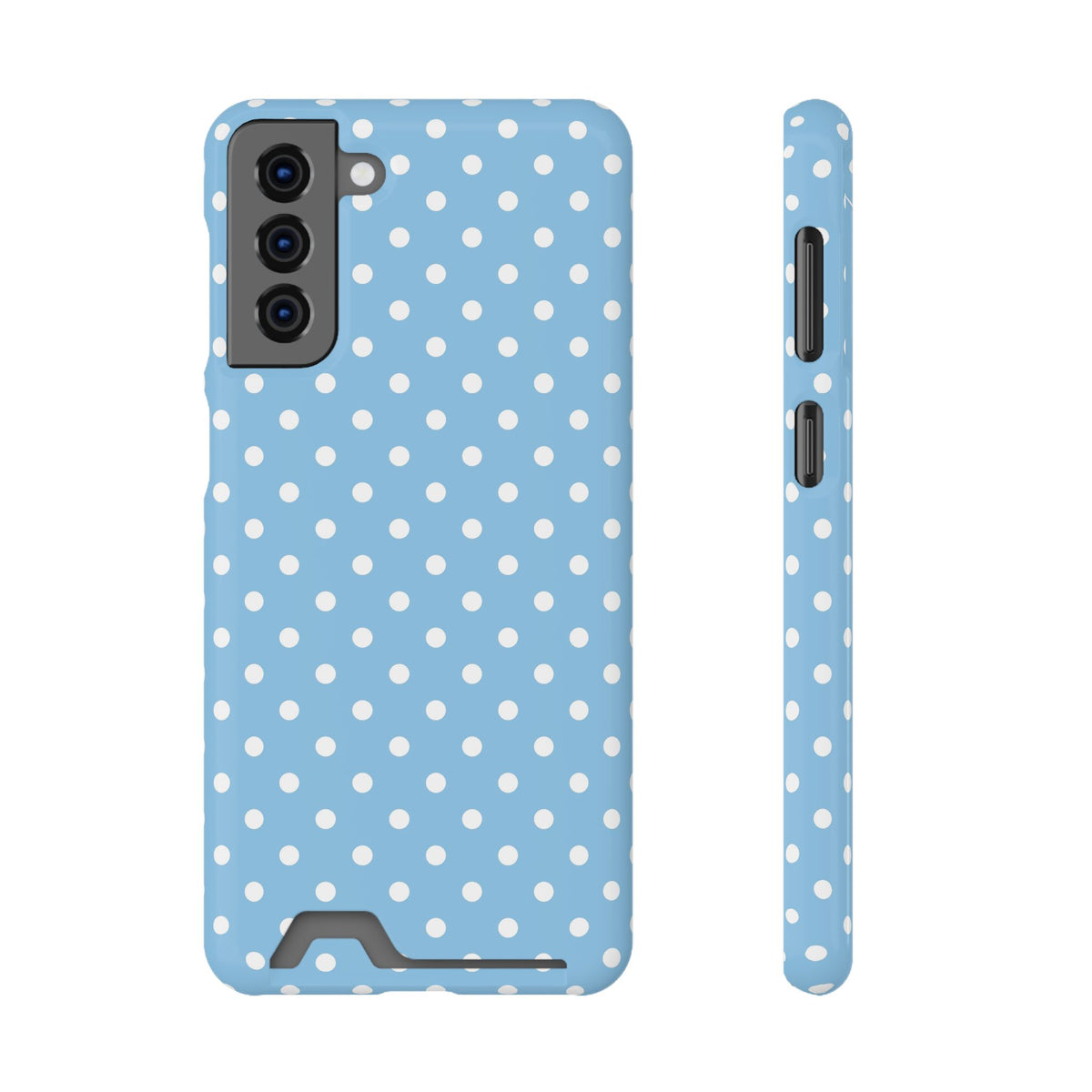 Baby Blue Polka Dot phone case with card holder for Samsung Galaxy S21 Plus, glossy finish