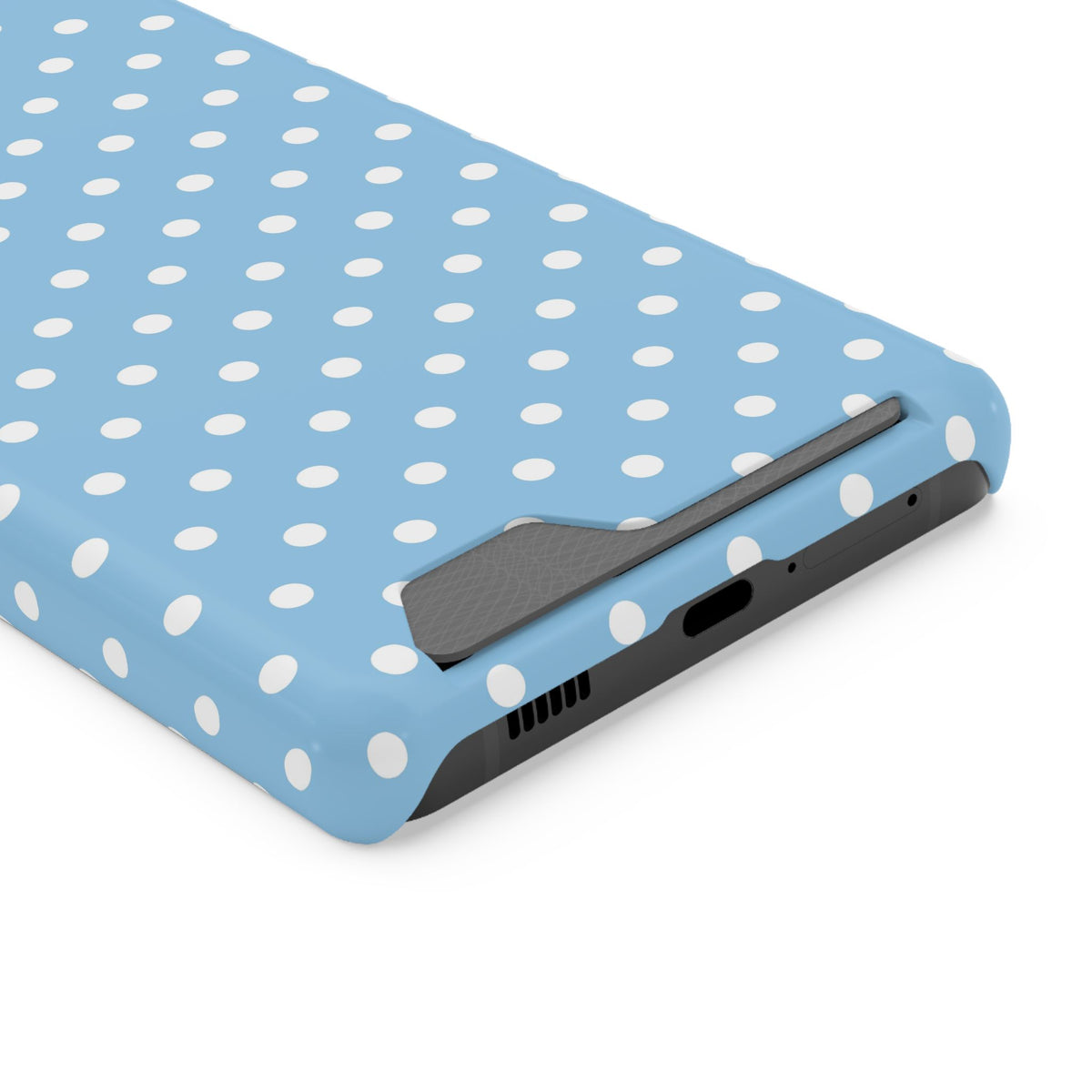 Baby Blue Polka Dot phone case with card holder for Samsung Galaxy S21 Ultra, glossy finish