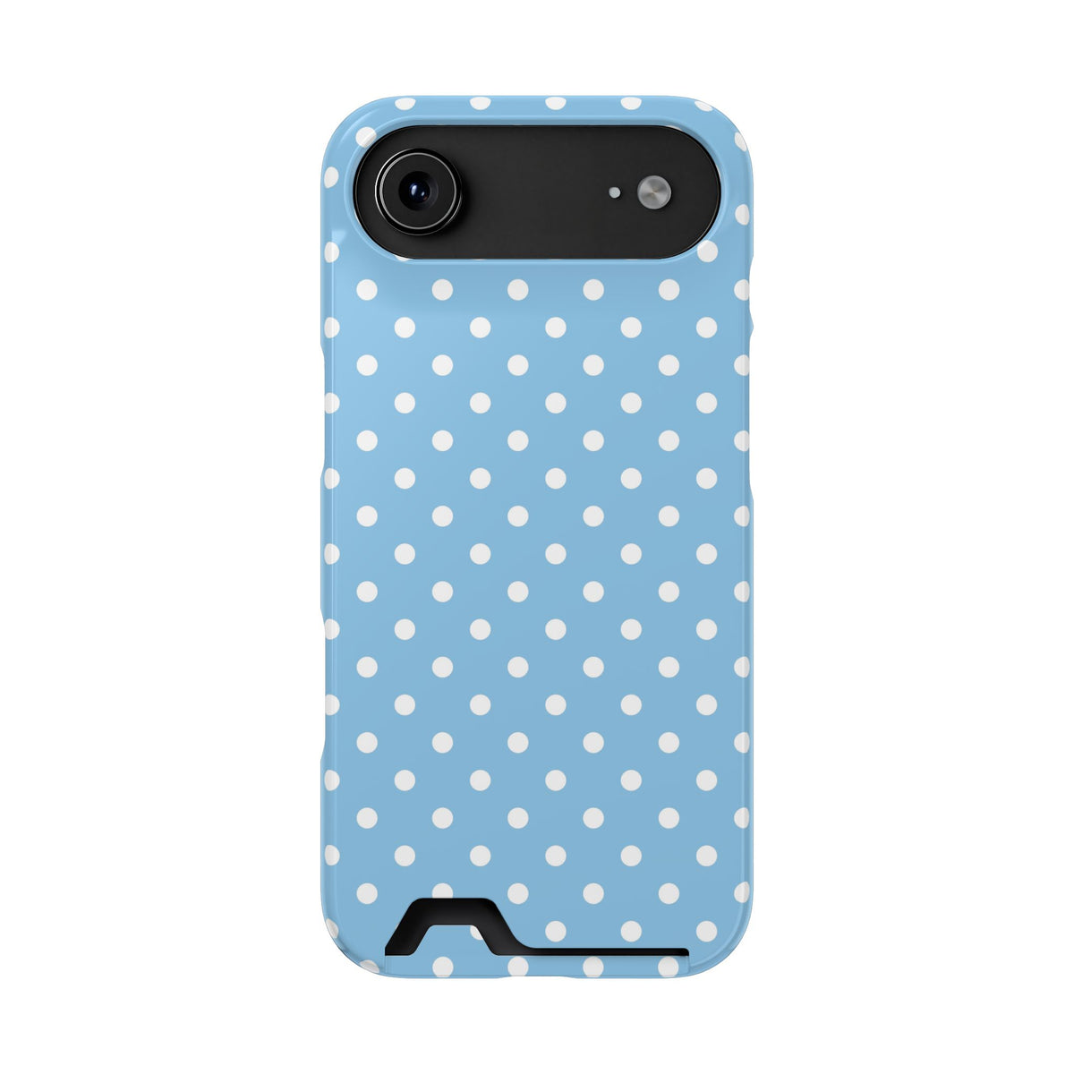 Baby Blue Polka Dot phone case with card holder for iPhone 17 Air, glossy finish