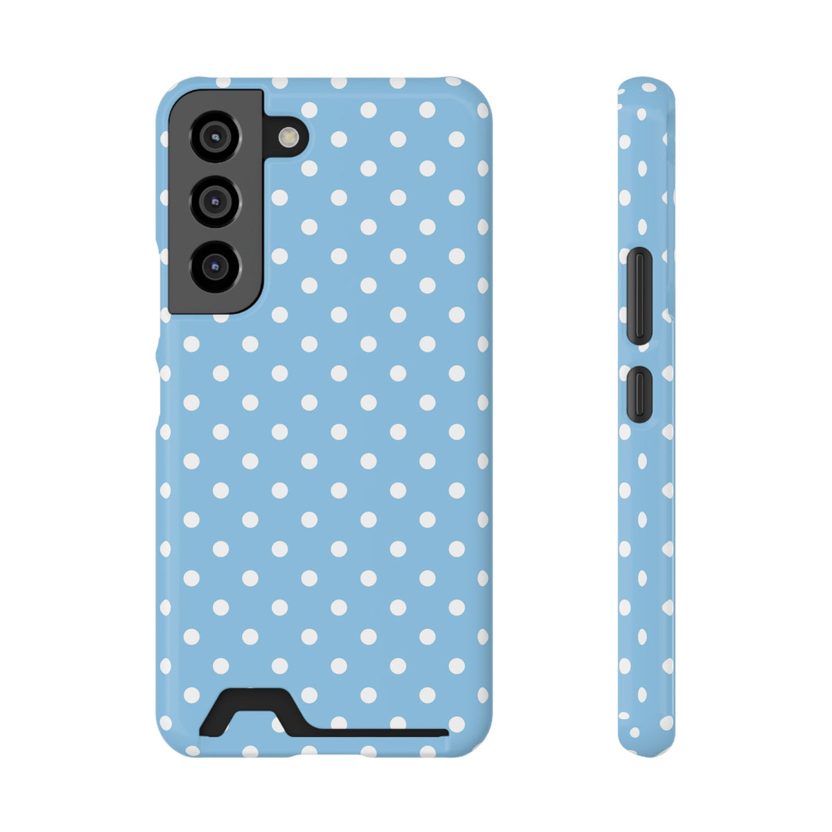 Baby Blue Polka Dot phone case with card holder for Samsung Galaxy S22, glossy finish