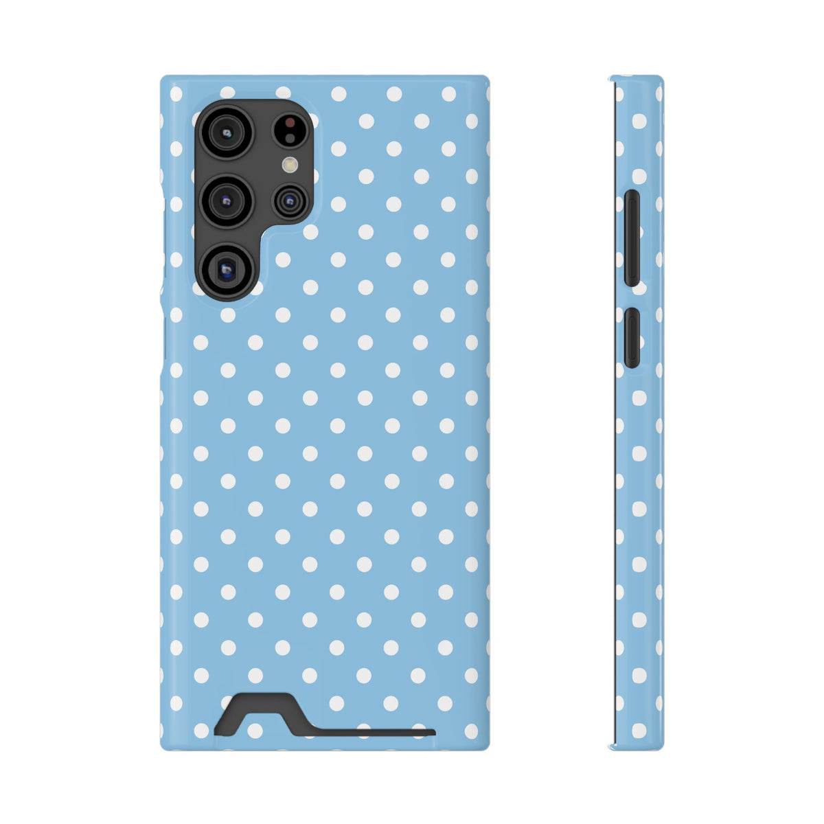 Baby Blue Polka Dot phone case with card holder for Samsung Galaxy S22 Ultra, glossy finish