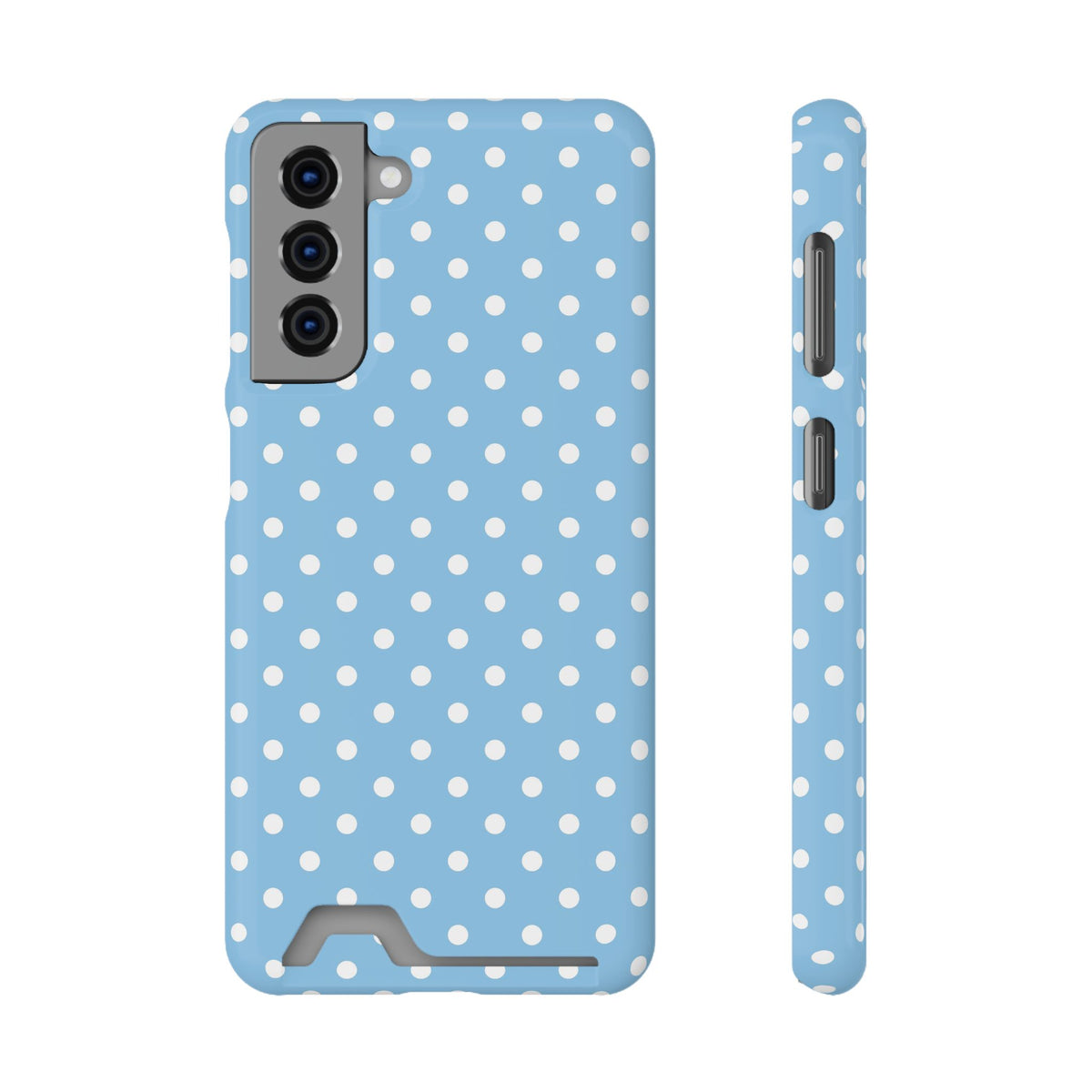 Baby Blue Polka Dot phone case with card holder for Samsung Galaxy S21, glossy finish