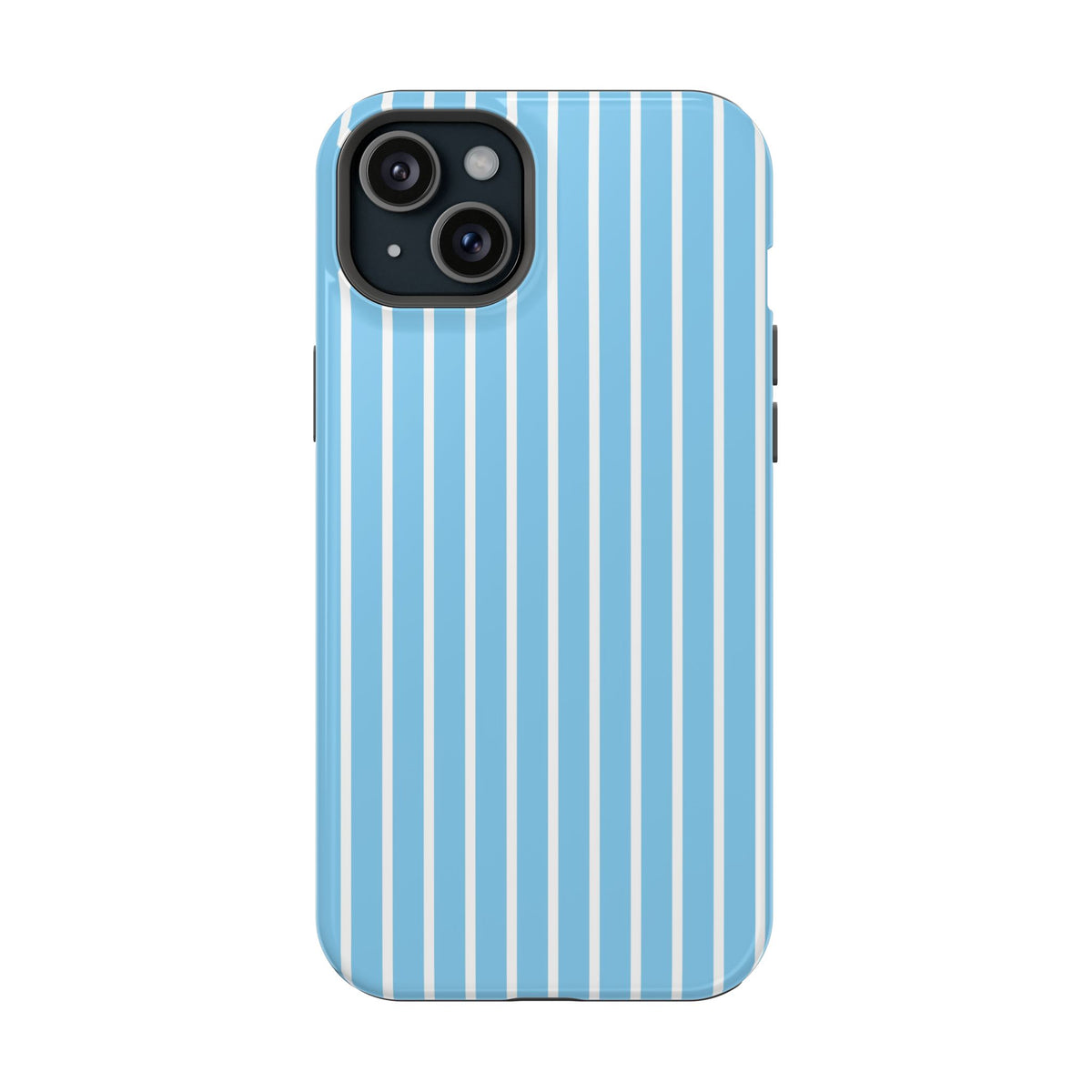 Baby Blue Stripe protective phone case for iPhone 15 Plus, glossy finish