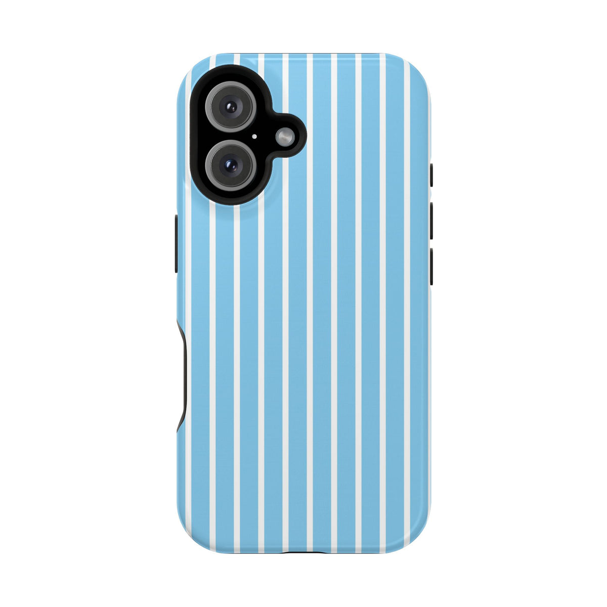 Baby Blue Stripe protective phone case for iPhone 16, glossy finish