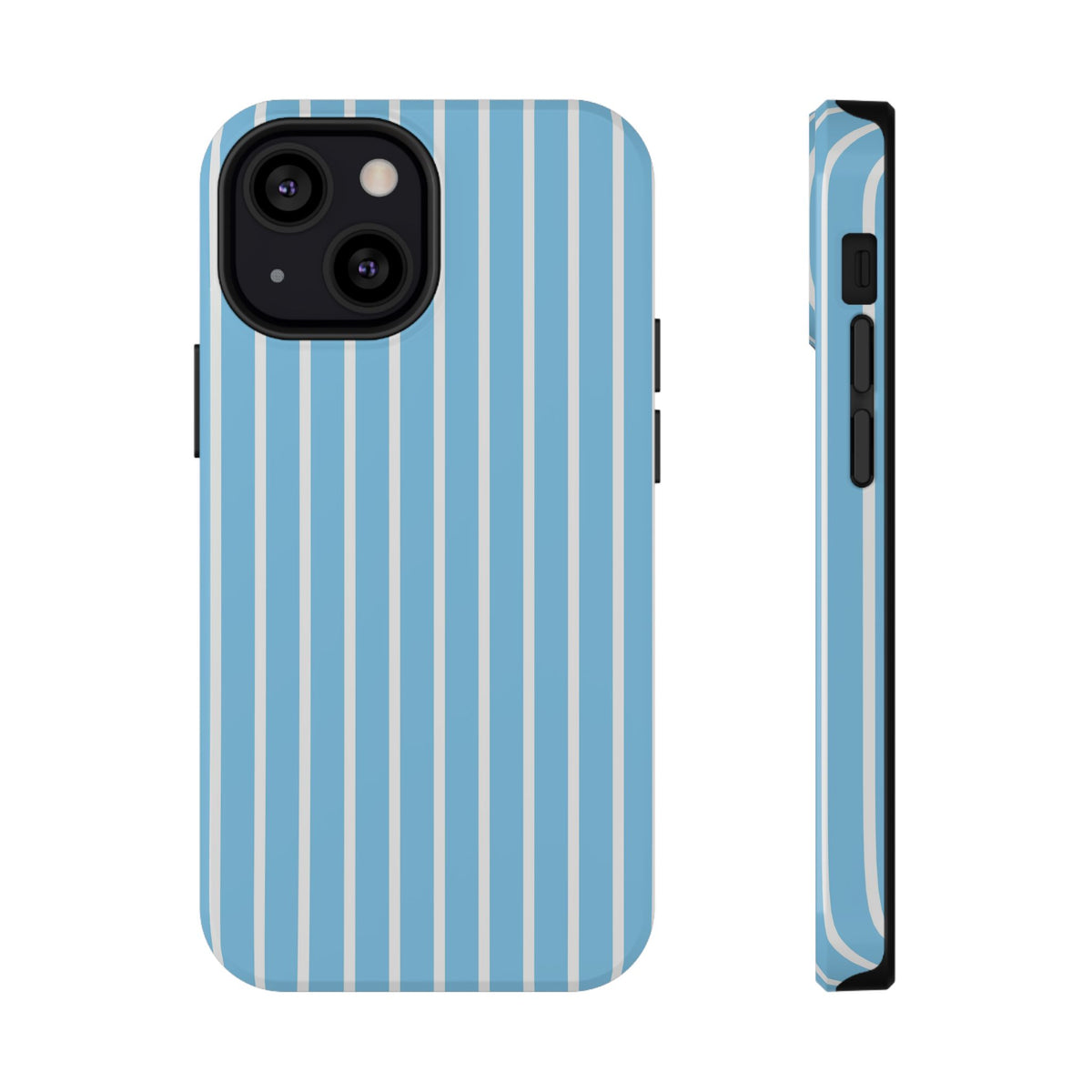 Baby Blue Stripe protective phone case for iPhone 13 Mini, glossy finish