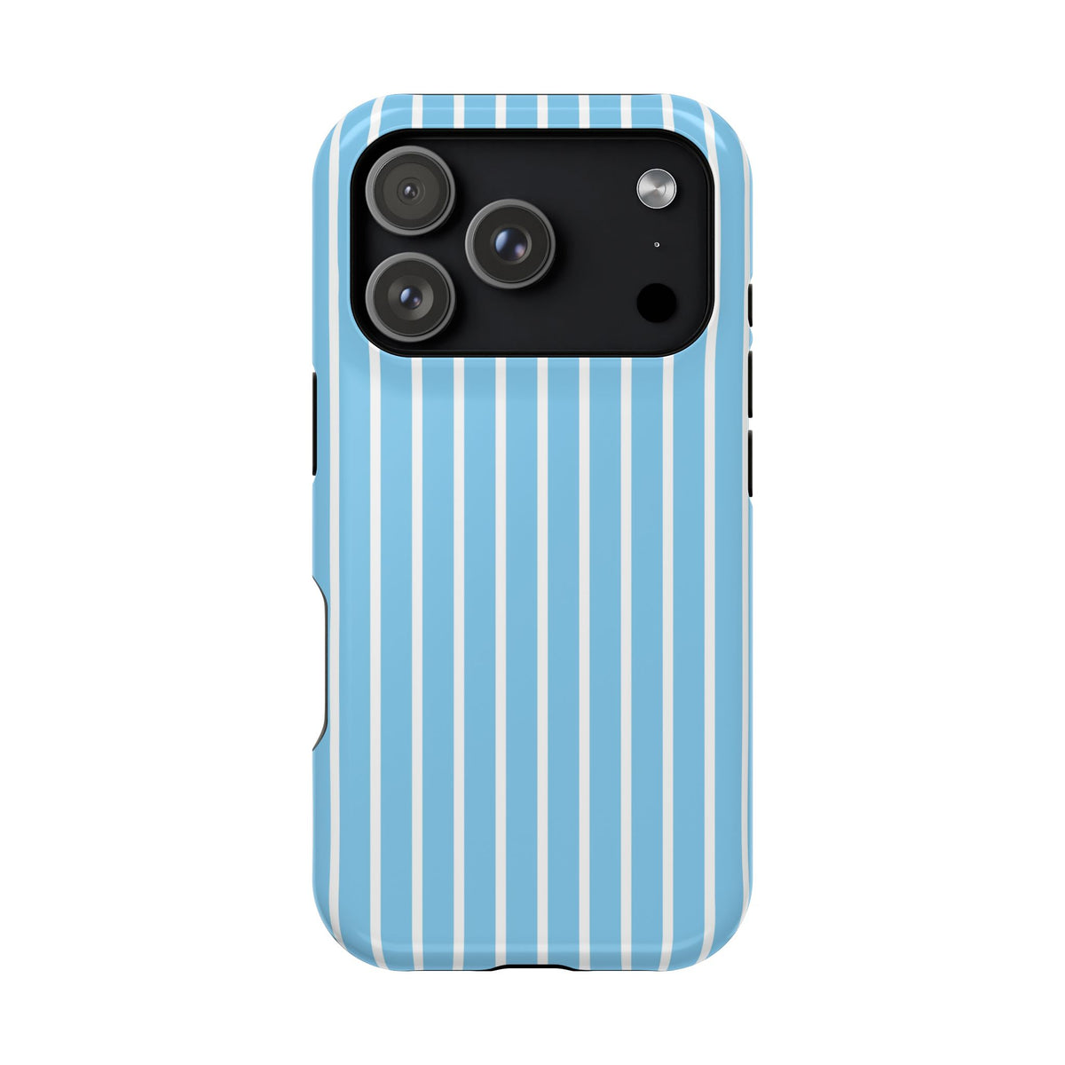 Baby Blue Stripe protective phone case for iPhone 17 Pro, glossy finish