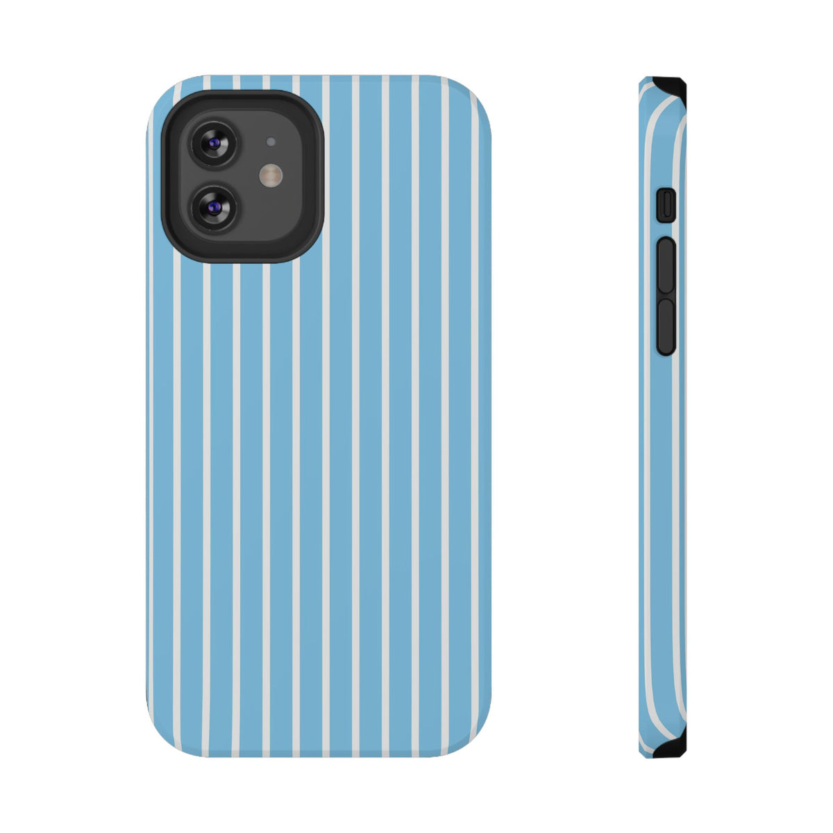 Baby Blue Stripe protective phone case for iPhone 12, glossy finish