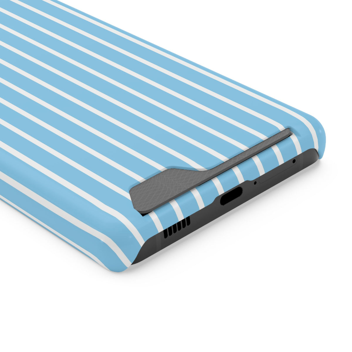 Baby Blue Stripe phone case with card holder for Samsung Galaxy S21 Ultra, glossy finish