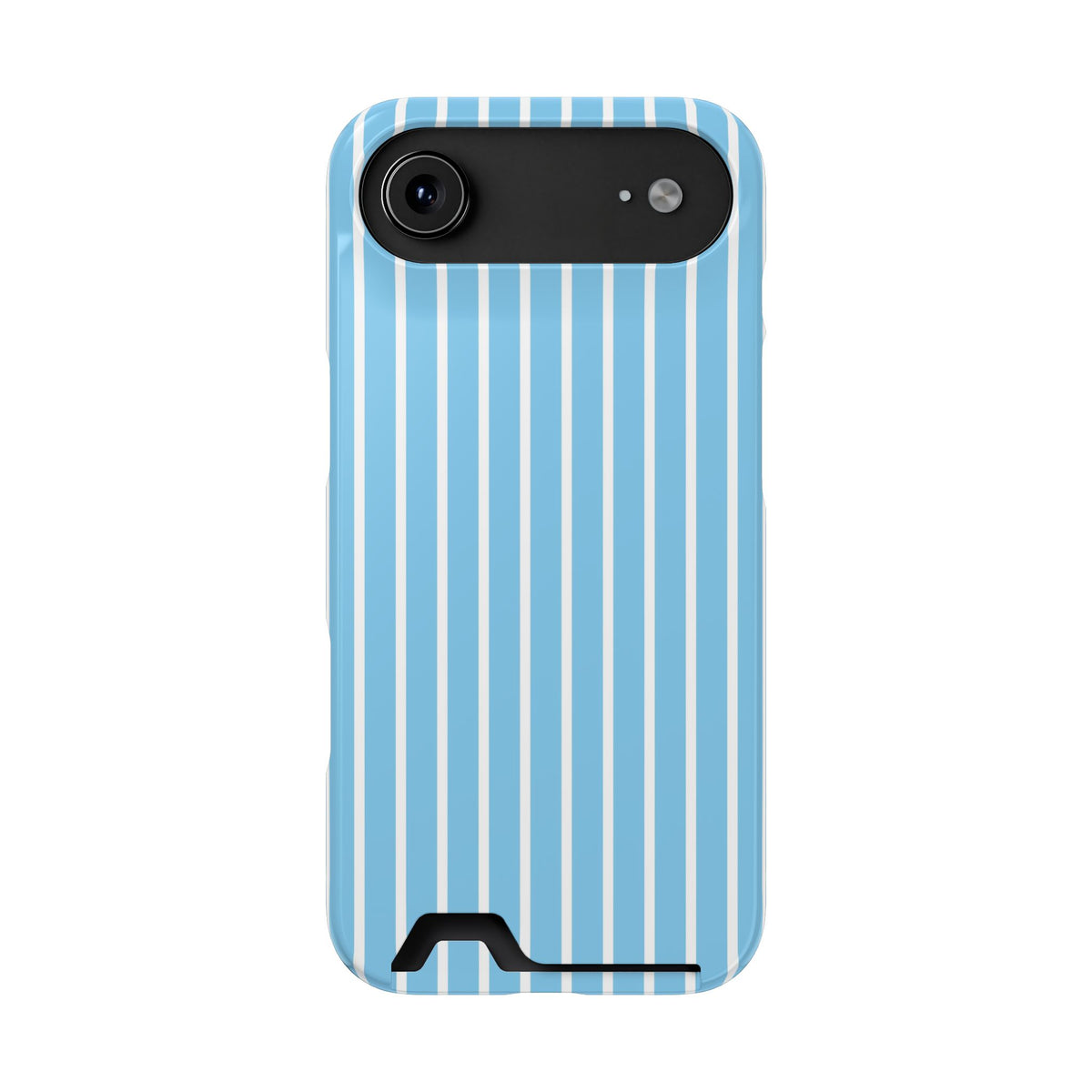 Baby Blue Stripe phone case with card holder for iPhone 17 Air, glossy finish