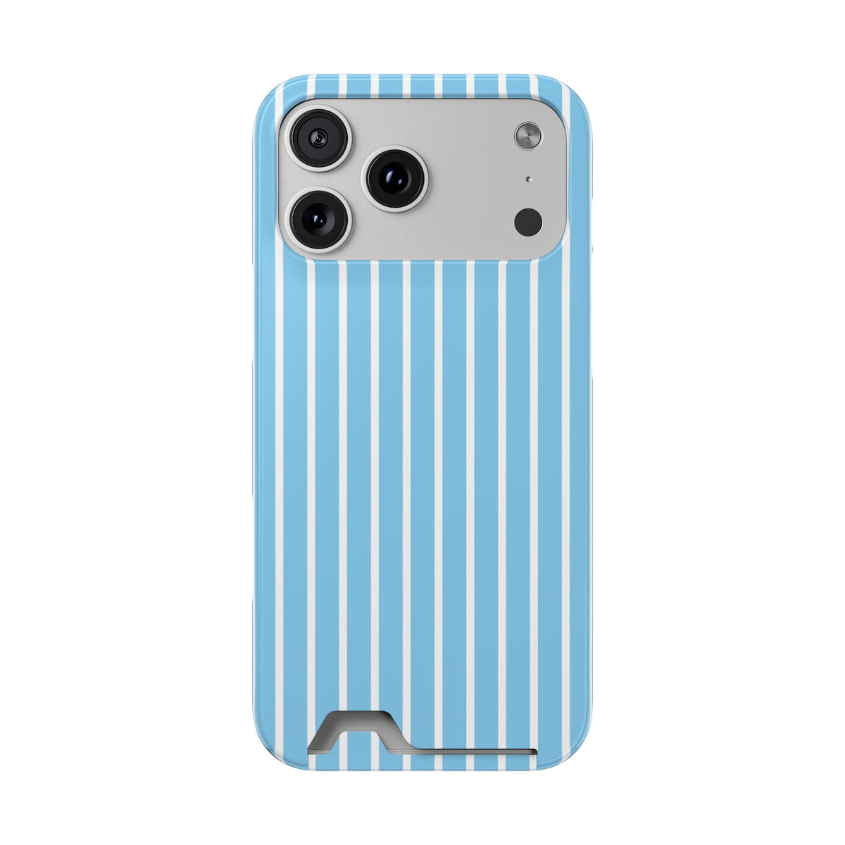 Baby Blue Stripe phone case with card holder for iPhone 17 Pro Max, glossy finish