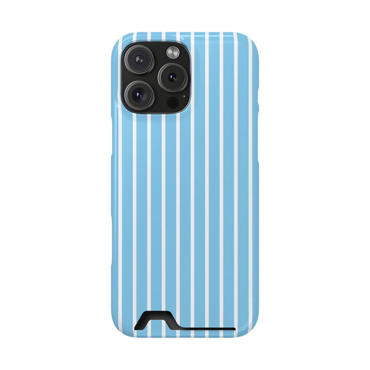 Baby Blue Stripe phone case with card holder for iPhone 16 Pro Max, glossy finish