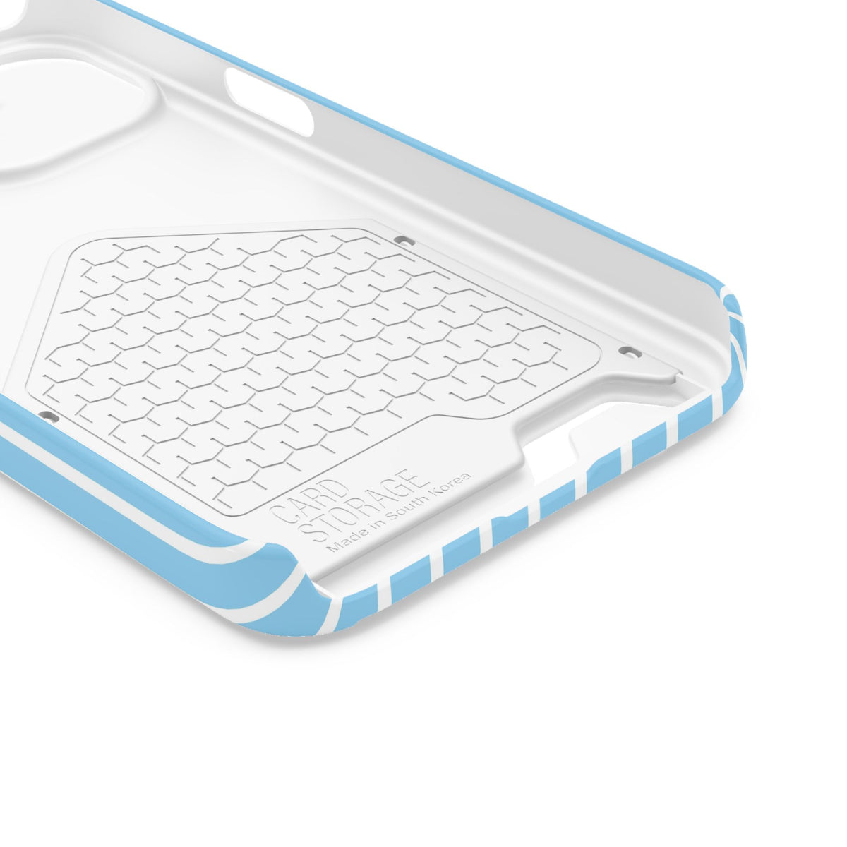 Baby Blue Stripe phone case with card holder for iPhone 13, glossy finish