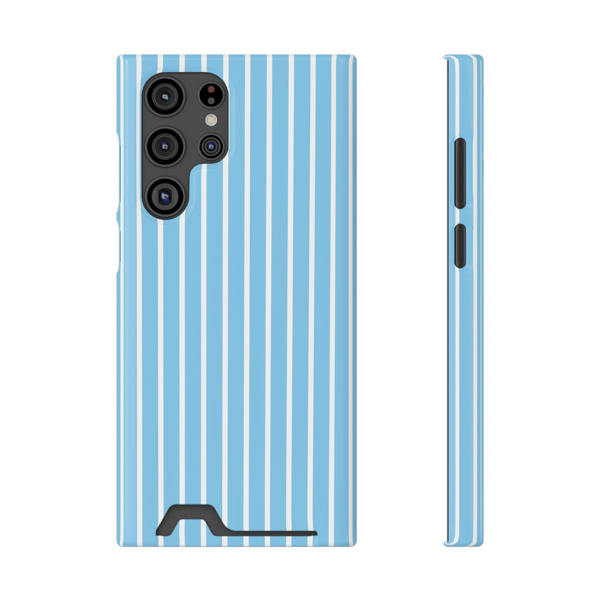 Baby Blue Stripe phone case with card holder for Samsung Galaxy S22 Ultra, glossy finish