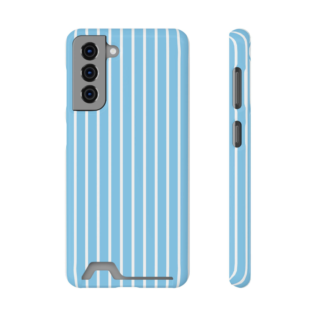 Baby Blue Stripe phone case with card holder for Samsung Galaxy S21, glossy finish