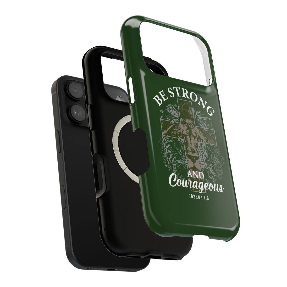 Be Strong Lion MagSafe case, close-up of the dual-layer construction