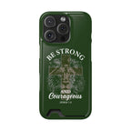 Be Strong Lion phone case with card holder for iPhone 16 Pro, glossy finish