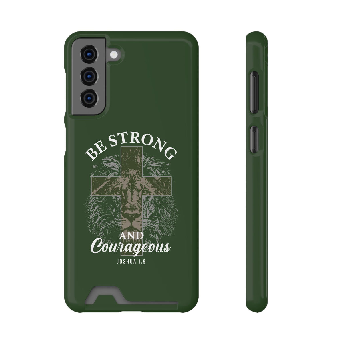 Be Strong Lion phone case with card holder for Samsung Galaxy S21 Plus, glossy finish