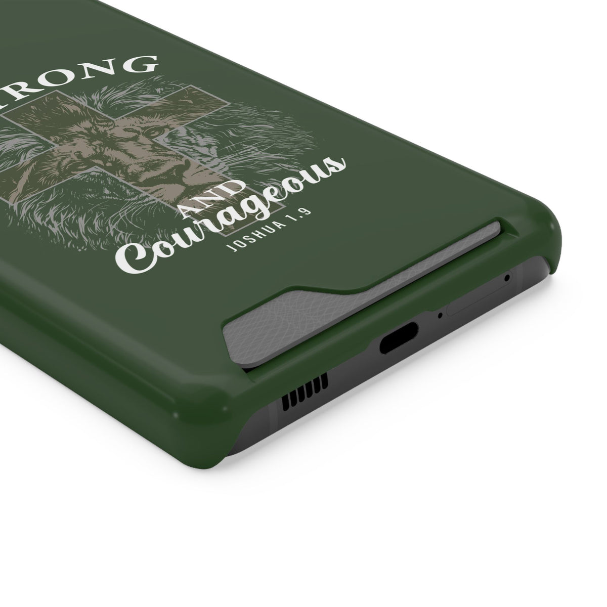 Be Strong Lion phone case with card holder for Samsung Galaxy S21 Ultra, glossy finish