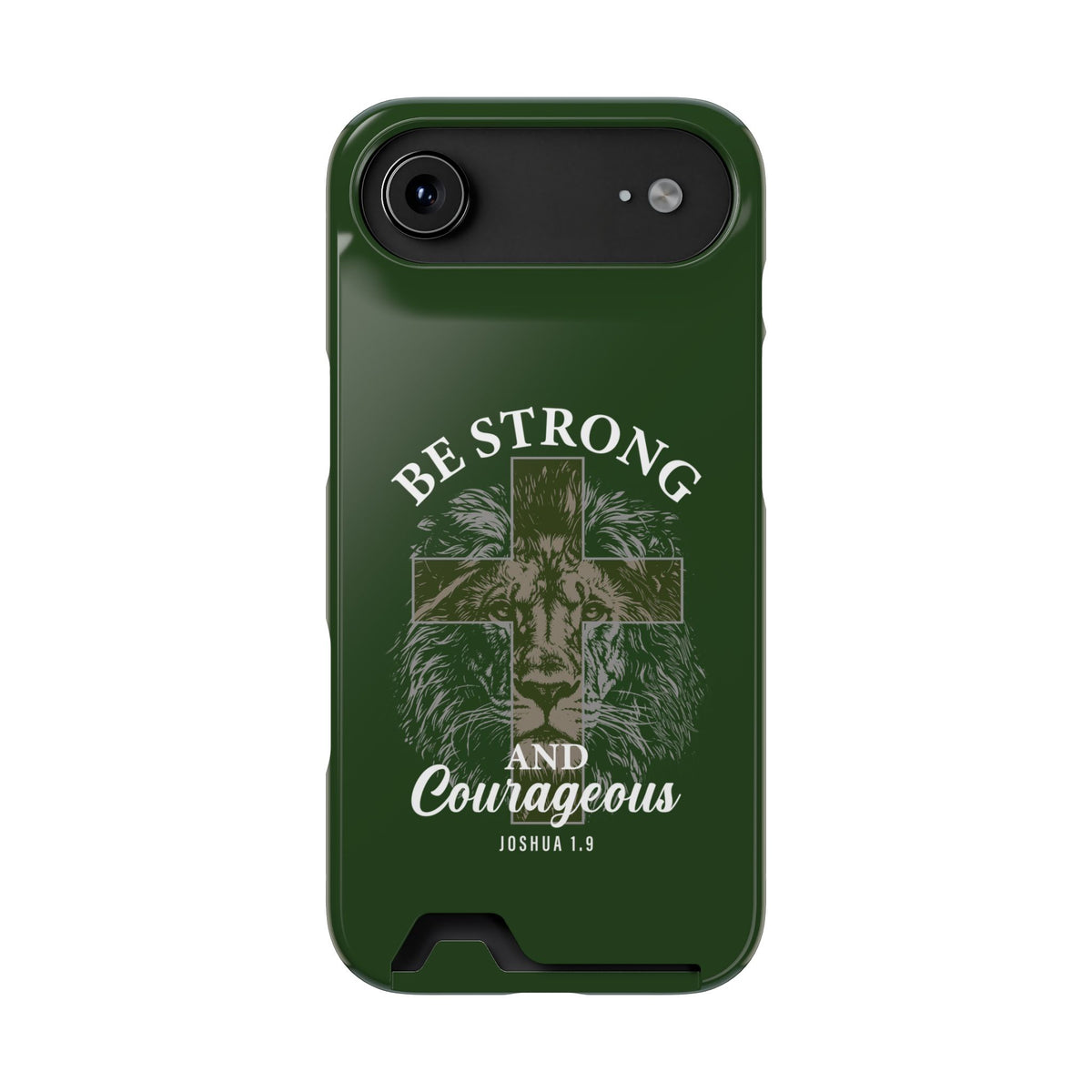 Be Strong Lion phone case with card holder for iPhone 17 Air, glossy finish