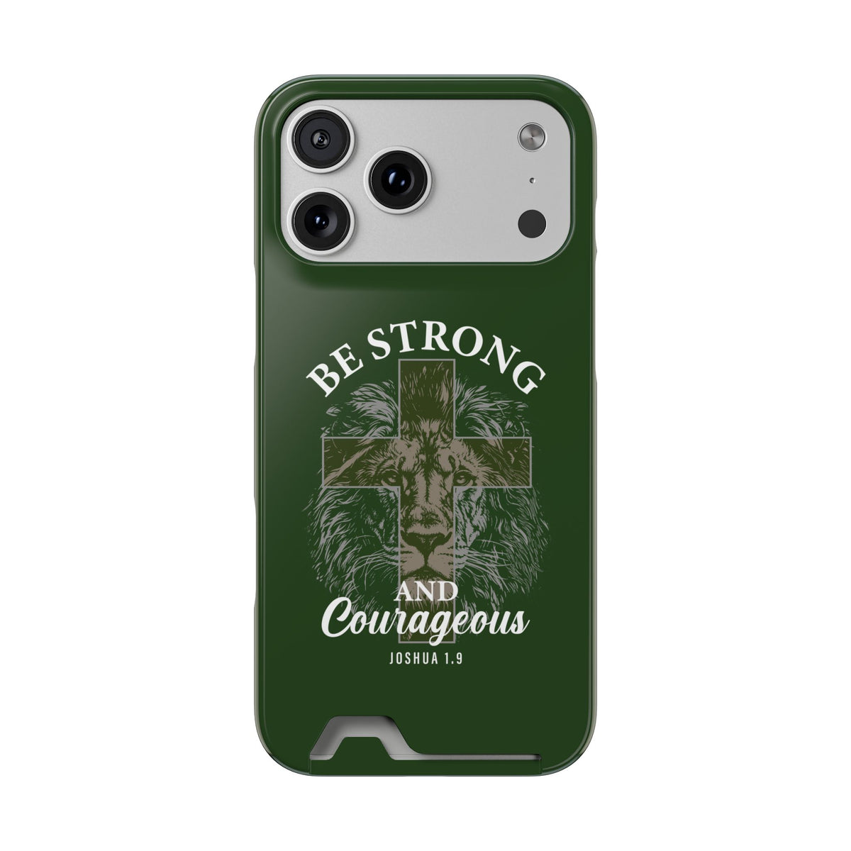 Be Strong Lion phone case with card holder for iPhone 17 Pro Max, glossy finish