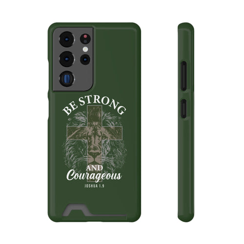 Be Strong Lion phone case with card holder for Samsung Galaxy S22 Plus, glossy finish