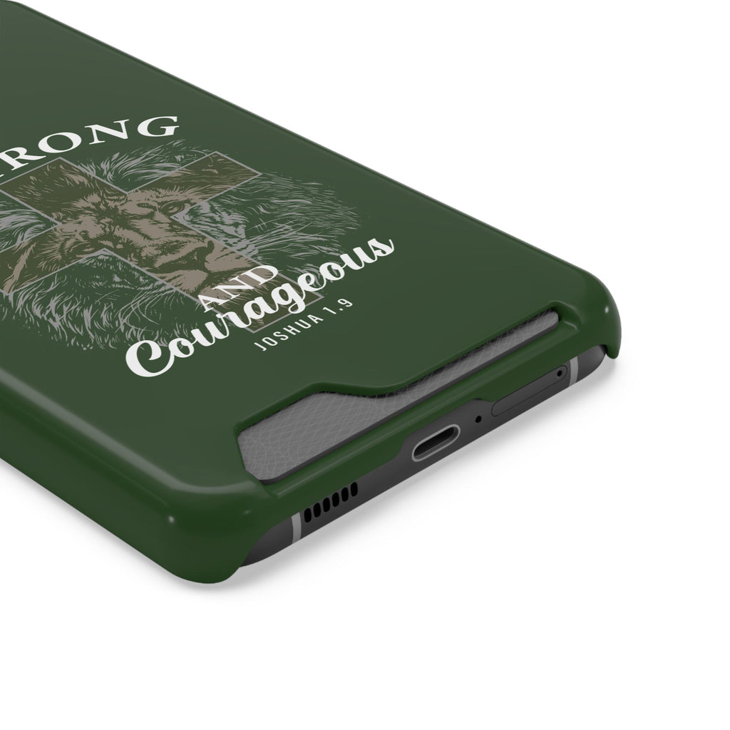 Be Strong Lion phone case with card holder, close-up of the card slot