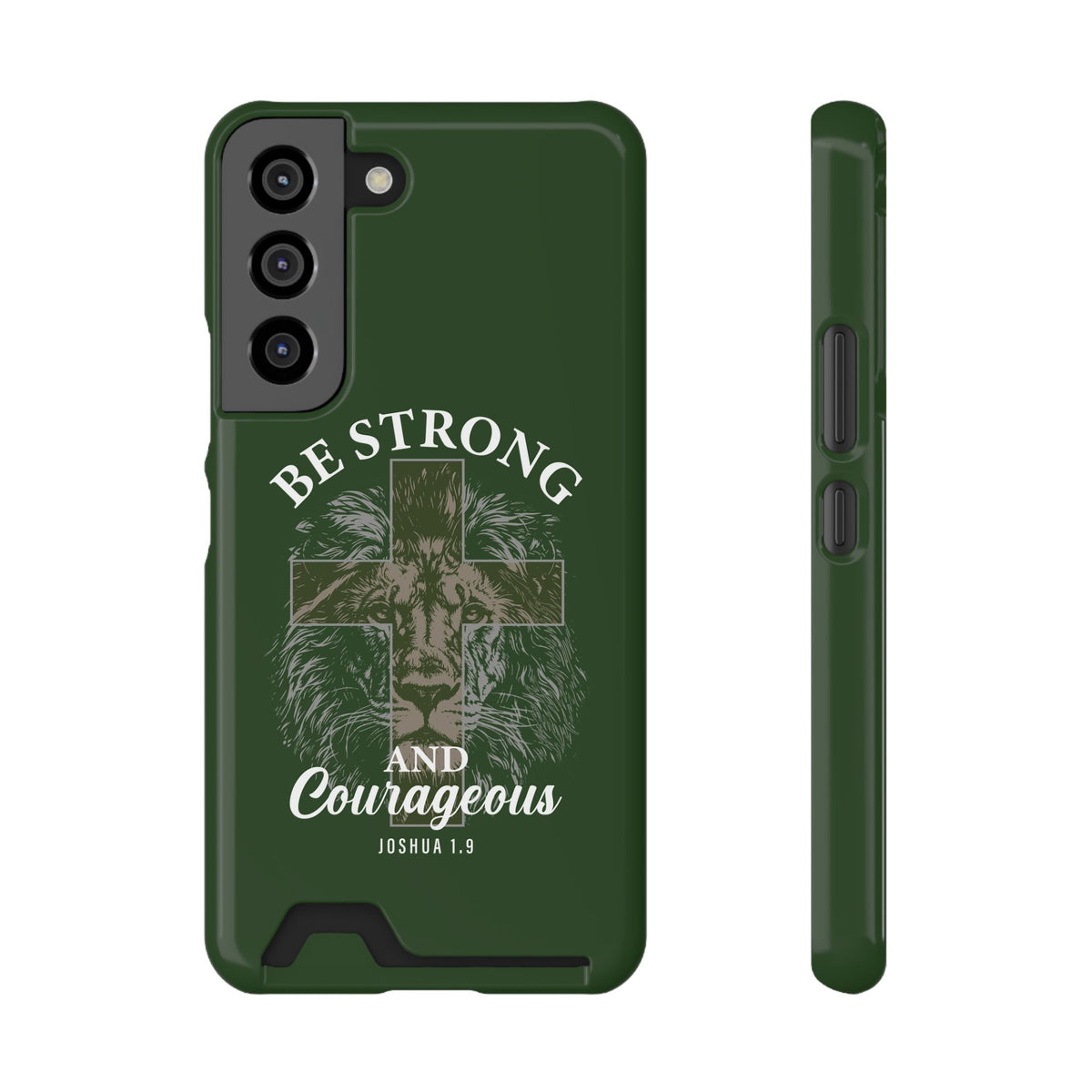 Be Strong Lion phone case with card holder for Samsung Galaxy S22, glossy finish