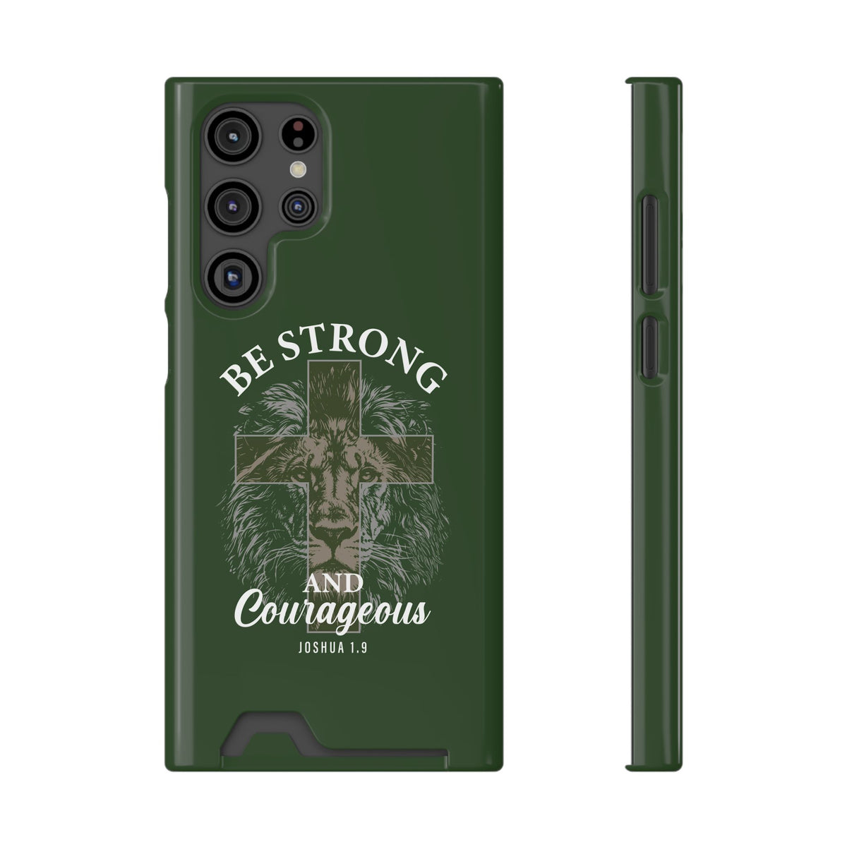 Be Strong Lion phone case with card holder for Samsung Galaxy S22 Ultra, glossy finish