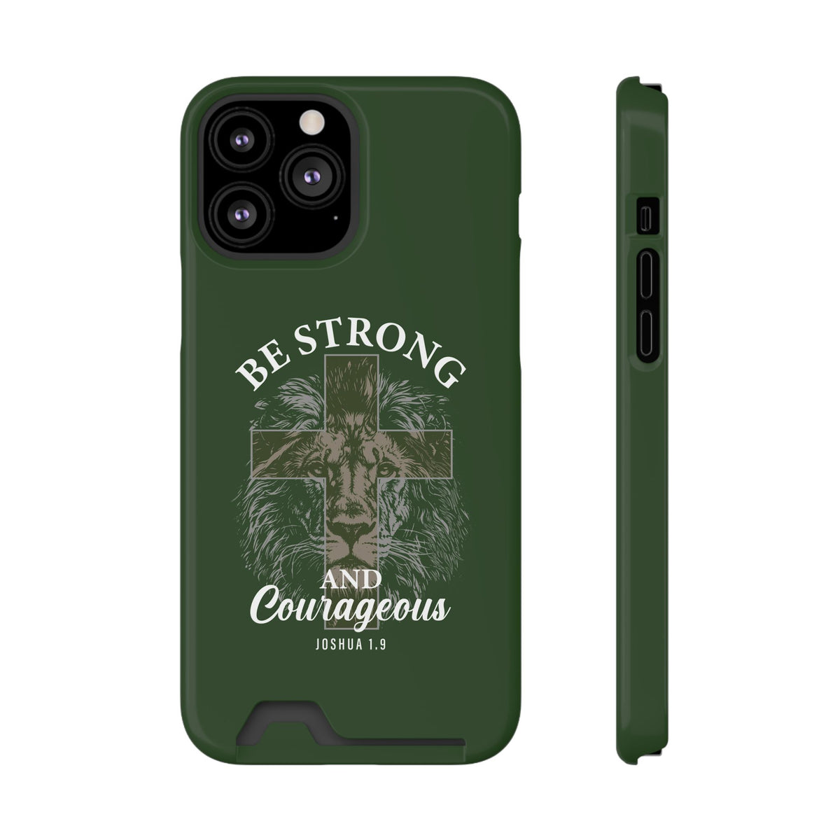 Be Strong Lion phone case with card holder for iPhone 13 Pro Max, glossy finish